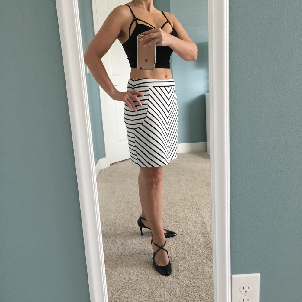 Cynthia Rowley White Knit Skirt with Black Stripes